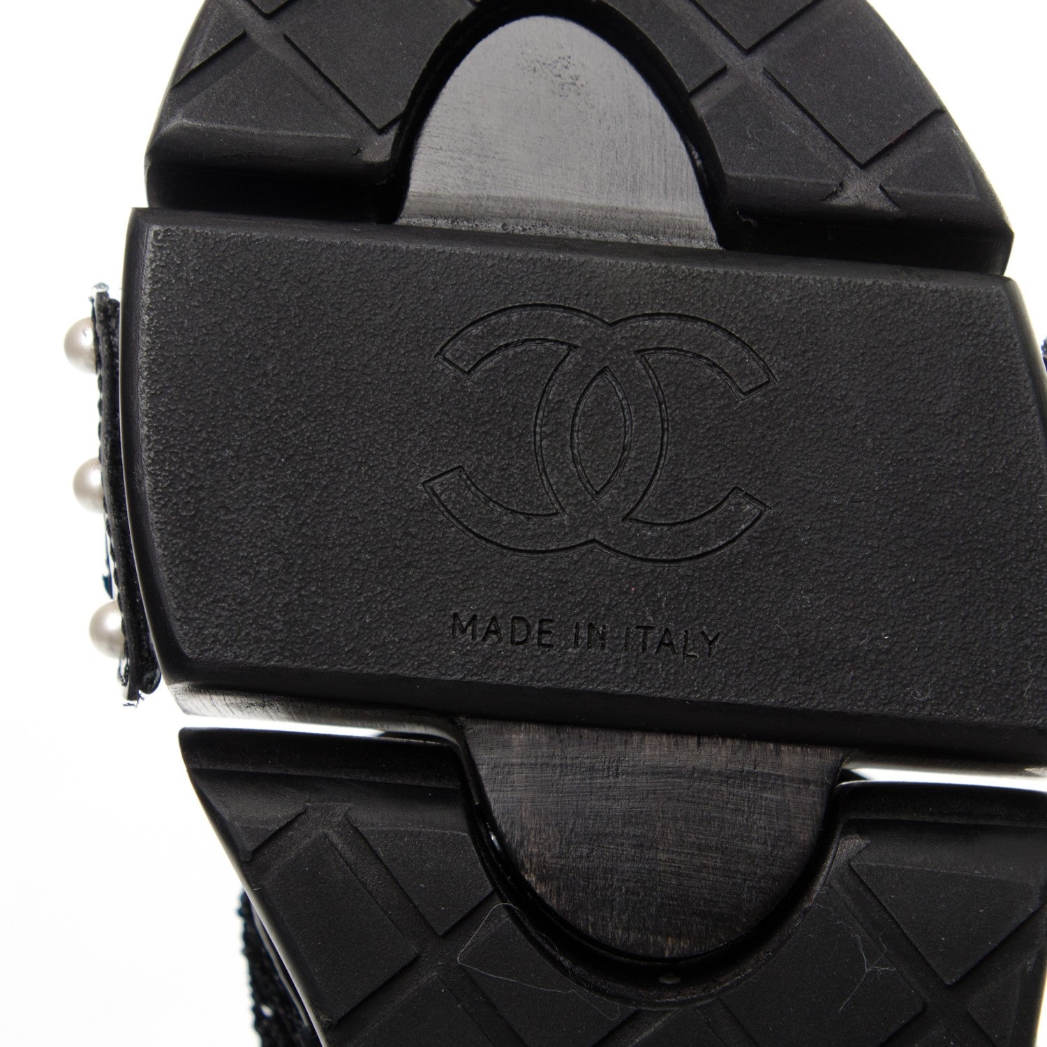 Chanel Sequin Wedge Sandals 40 Black 5 of 5
