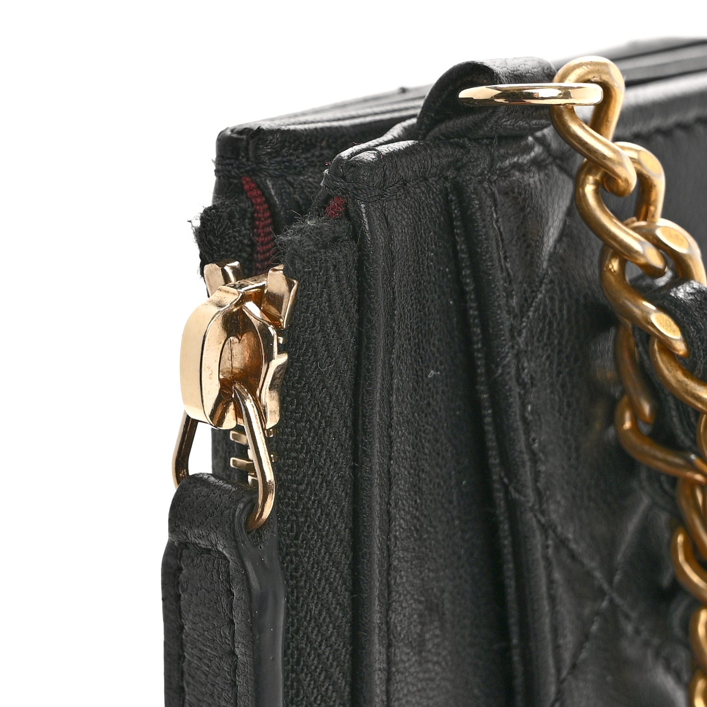 Lambskin Quilted Classic Pouch With Handle Black