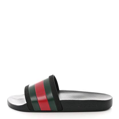 Gucci Rubber Web Mens Pool Slide Sandals 12 Black Green Red 1 of 10