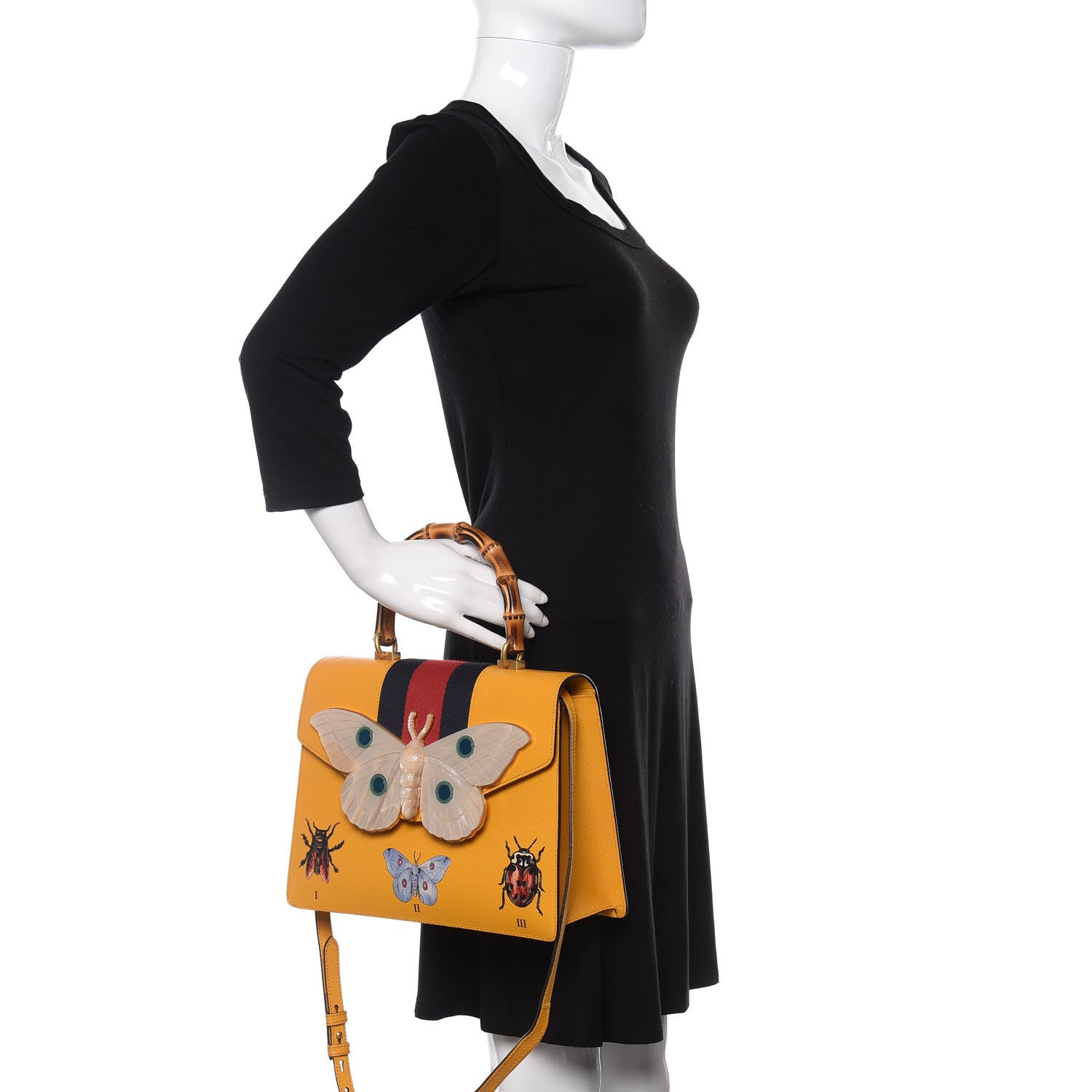 Gucci Textured Calfskin Bamboo Web Medium Falena Moth Top Handle Bag Crop 3 of 10