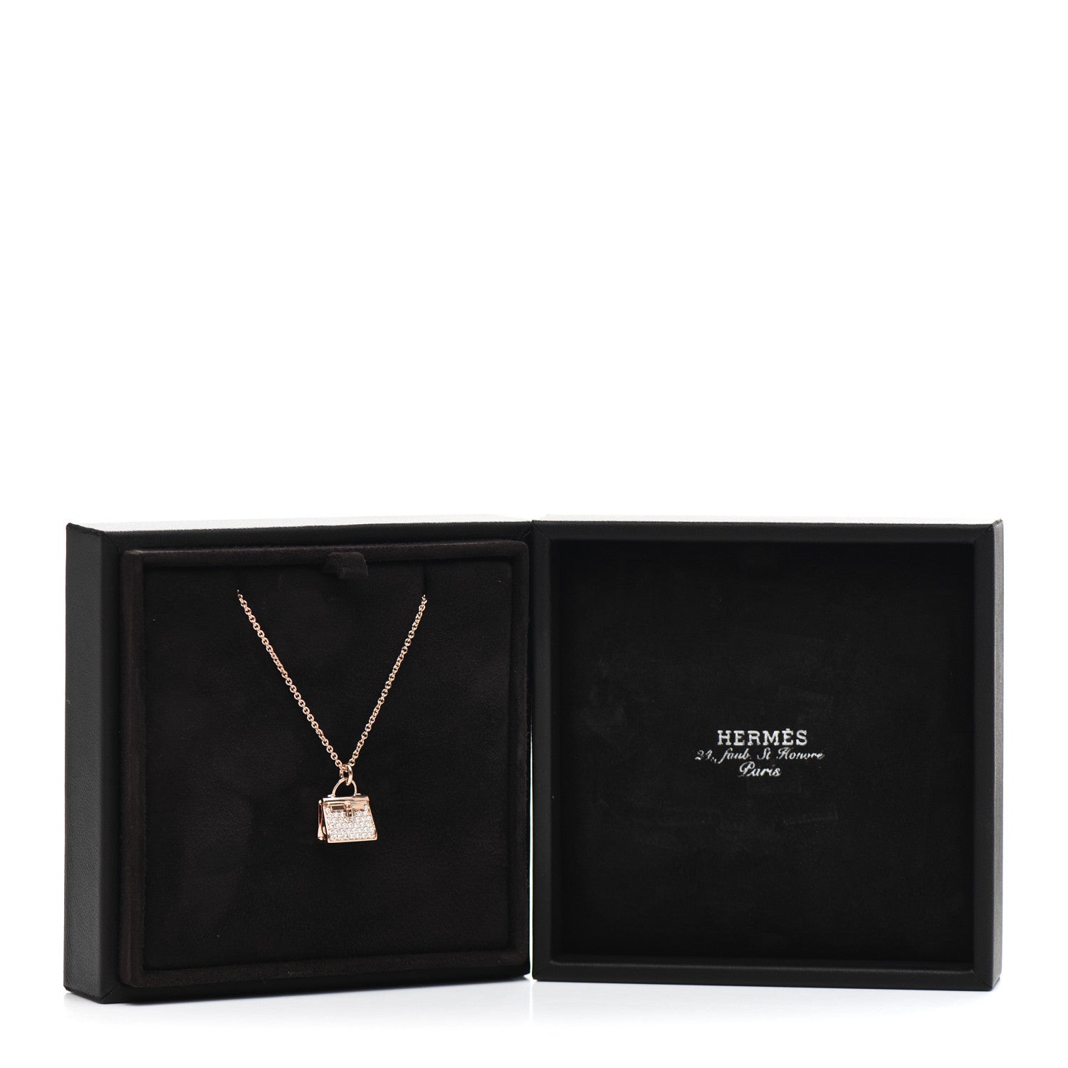 Hermes 18K Rose Gold Diamond Kelly Amulettes Pendant Necklace 5 of 5