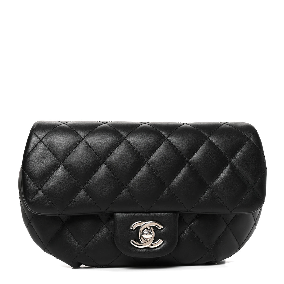 Calfskin Quilted CC Uniform Flap Belt Bag Black