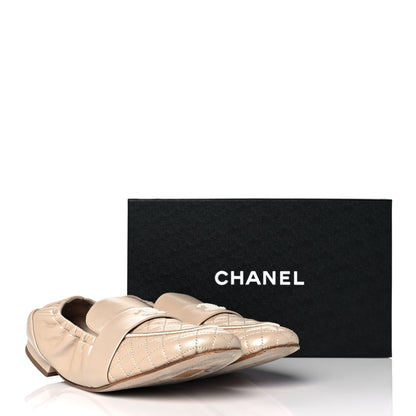 Chanel Laminated Lambskin Womens Quilted Elastic CC Moccasin Loafers 41.5 Beige 9 of 9