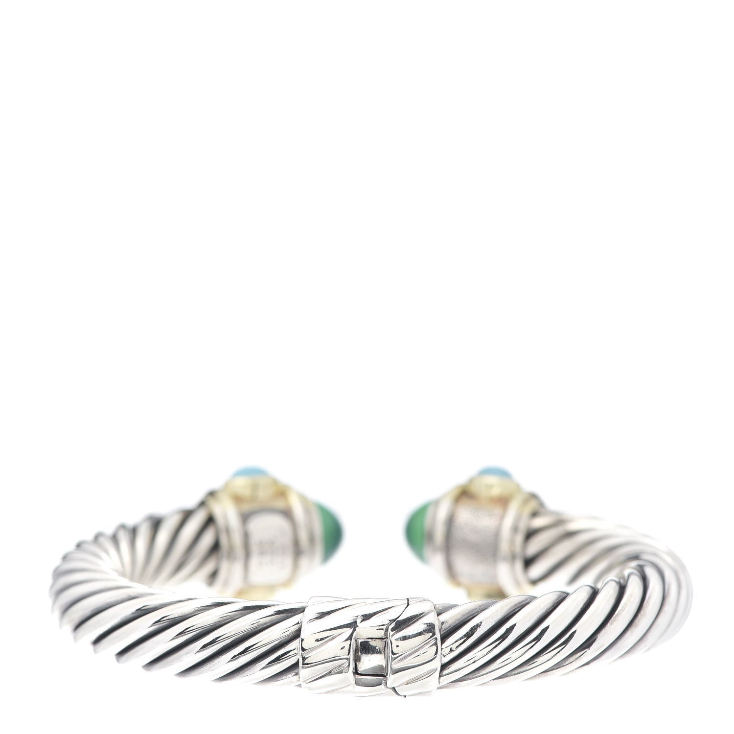 David Yurman Sterling Silver 14K Yellow Gold Green Onyx Peridot Turquoise 10mm Cable Renaissance Bracelet 3 of 4