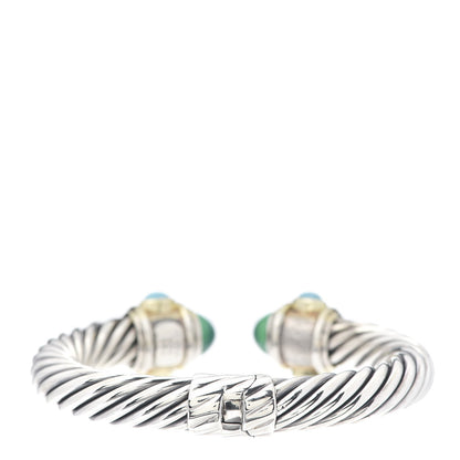 David Yurman Sterling Silver 14K Yellow Gold Green Onyx Peridot Turquoise 10mm Cable Renaissance Bracelet 3 of 4