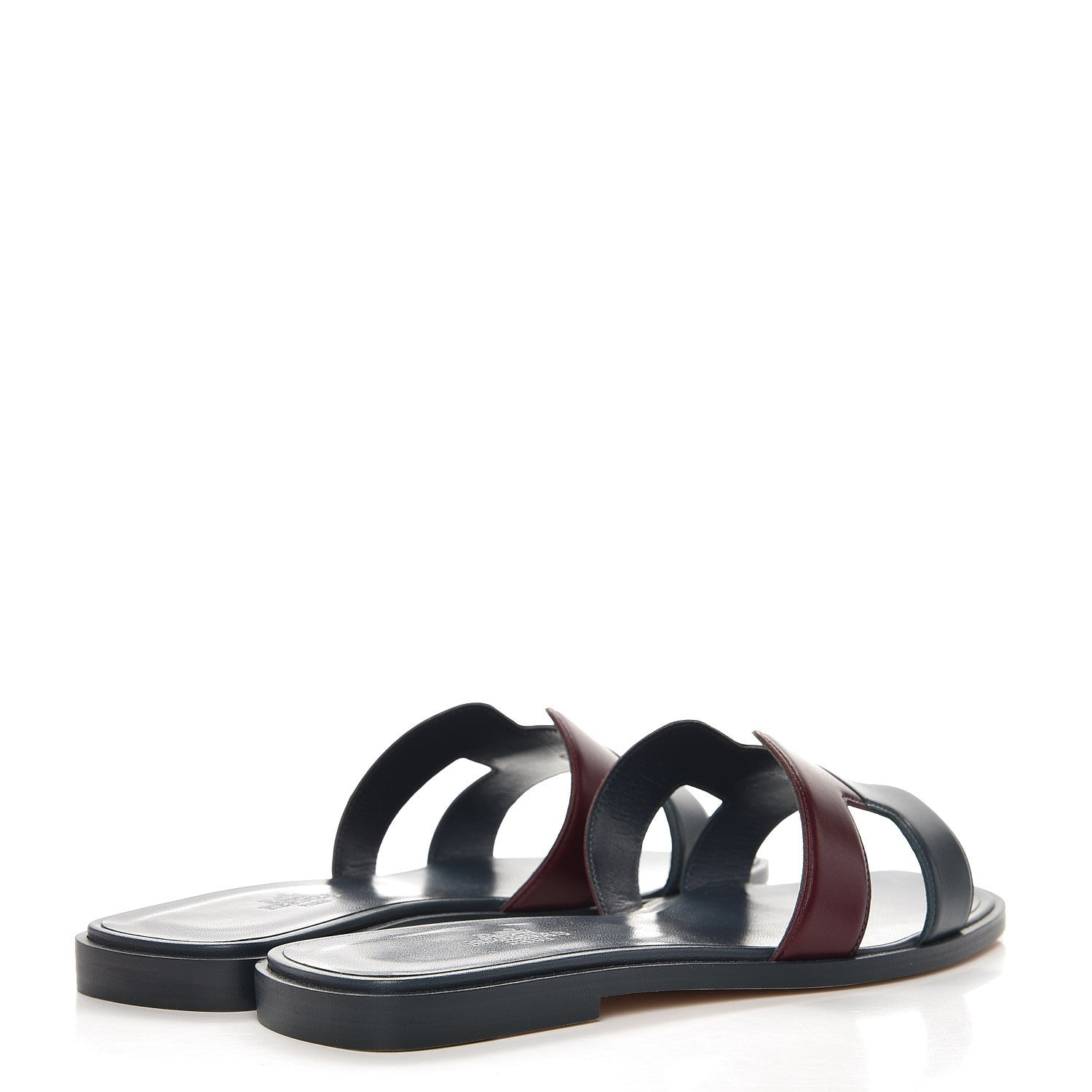 Hermes Box Calfskin Oran Sandals 37.5 Bleu Ardoise Bordeaux 4 of 8
