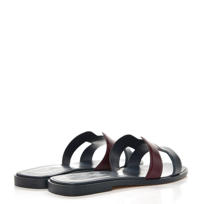 Hermes Box Calfskin Oran Sandals 37.5 Bleu Ardoise Bordeaux 4 of 8