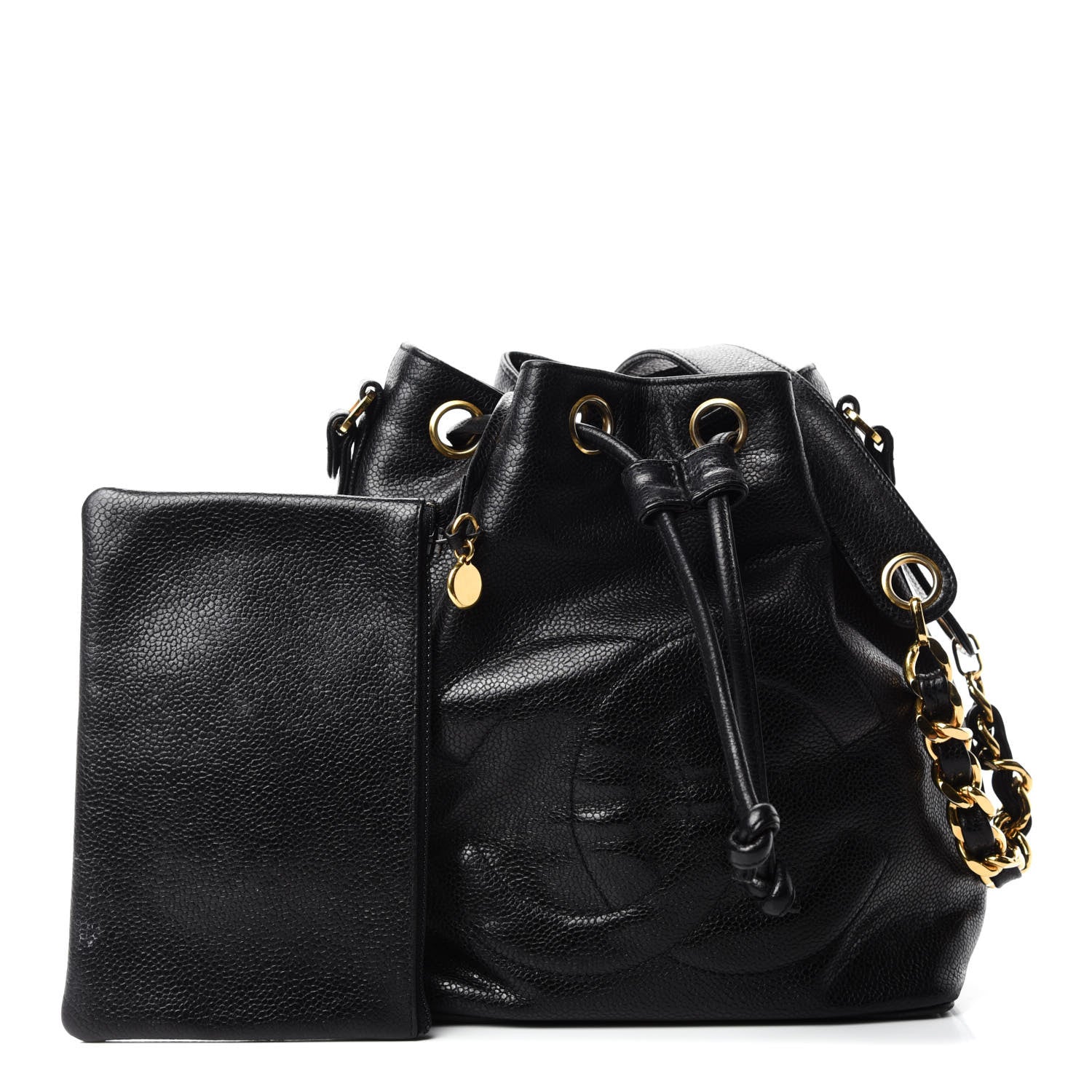 Chanel CC Stitched Drawstring Bucket Bag Black 1 of 12