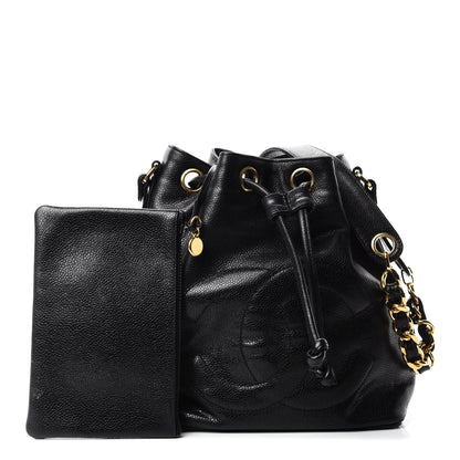 Chanel CC Stitched Drawstring Bucket Bag Black 1 of 12