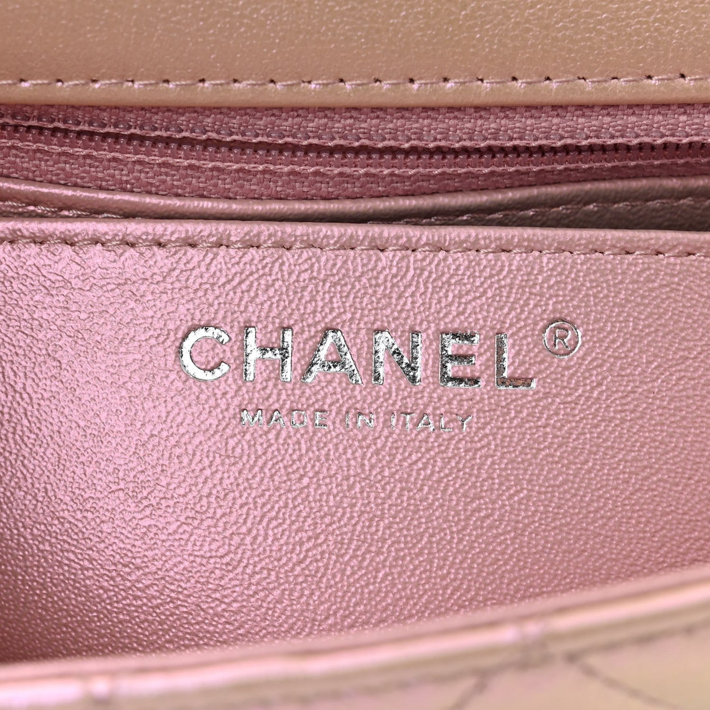 Iridescent Calfskin Quilted Mini Rectangular Flap Pink