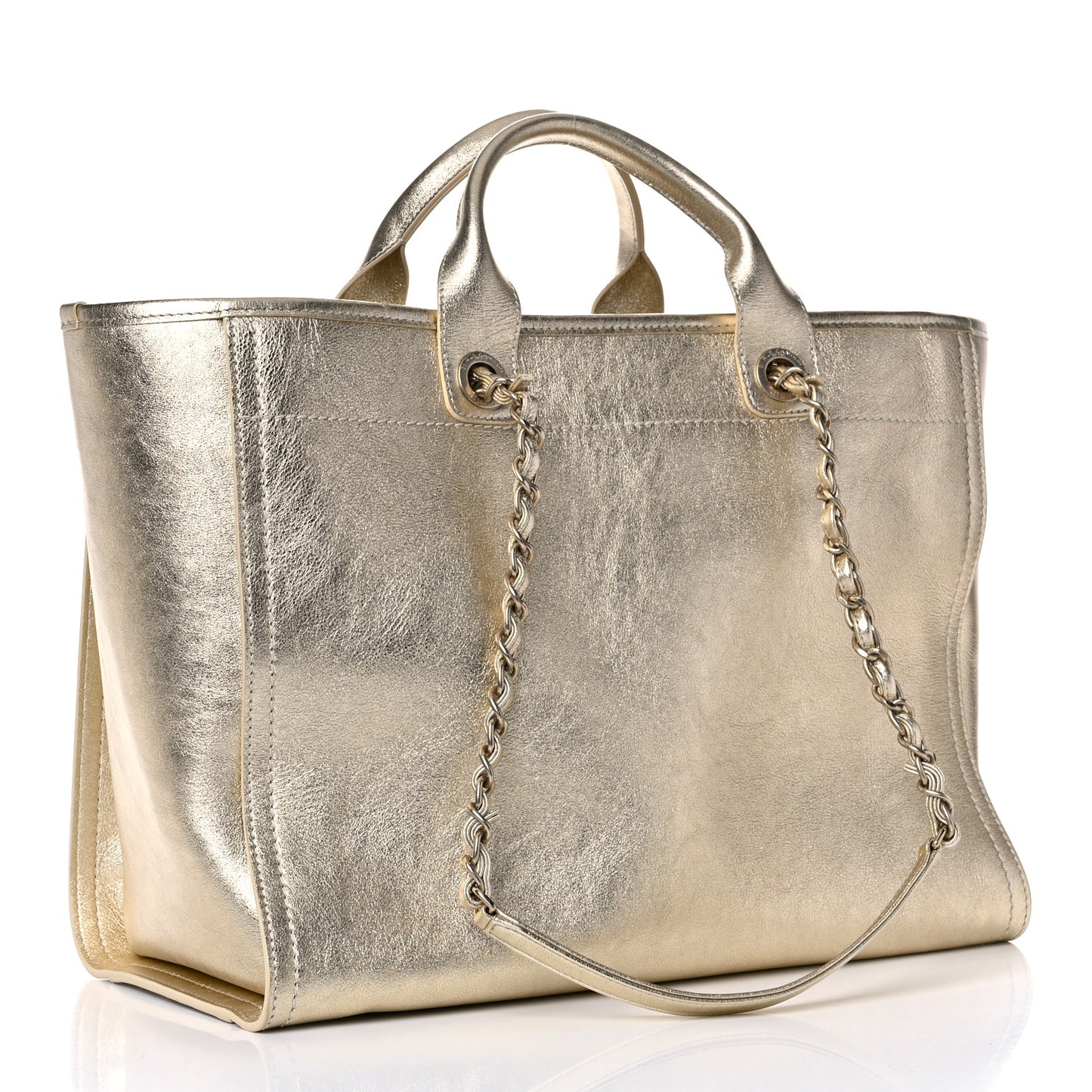 Metallic Calfskin Medium Deauville Tote Gold