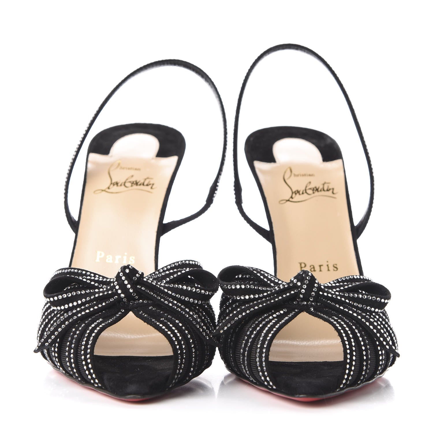 Christian Louboutin Suede Mesh Embellished Araborda 100 Slingback Sandals 39.5 Black 2 of 9