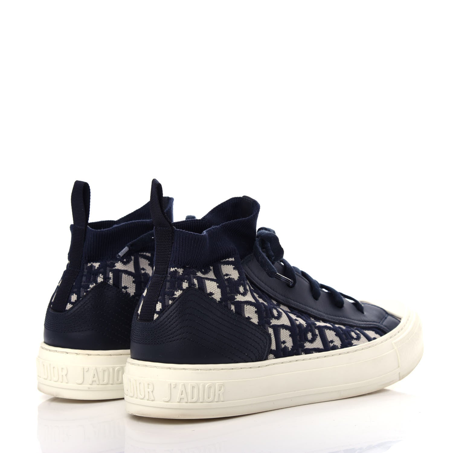 Christian Dior Technical Knit Calfskin Oblique Womens Walk'n Dior Mid Top Sneakers 39 Deep Blue 4 of 10