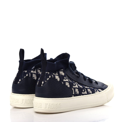 Christian Dior Technical Knit Calfskin Oblique Womens Walk'n Dior Mid Top Sneakers 39 Deep Blue 4 of 10