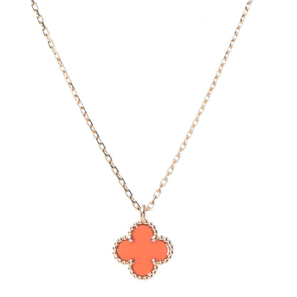 Van Cleef & Arpels 18K Rose Gold Carnelian Sweet Alhambra Pendant Necklace 4 of 8