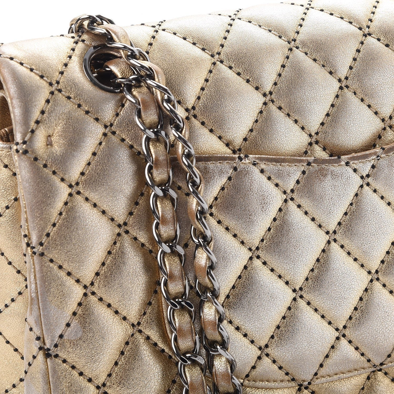 Chanel Metallic Lambskin Quilted Stitch Medium Double Flap Light Gold 16 of 21