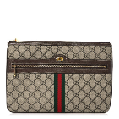 Gucci GG Supreme Monogram Large Ophidia Pouch Clutch Brown 1 of 10