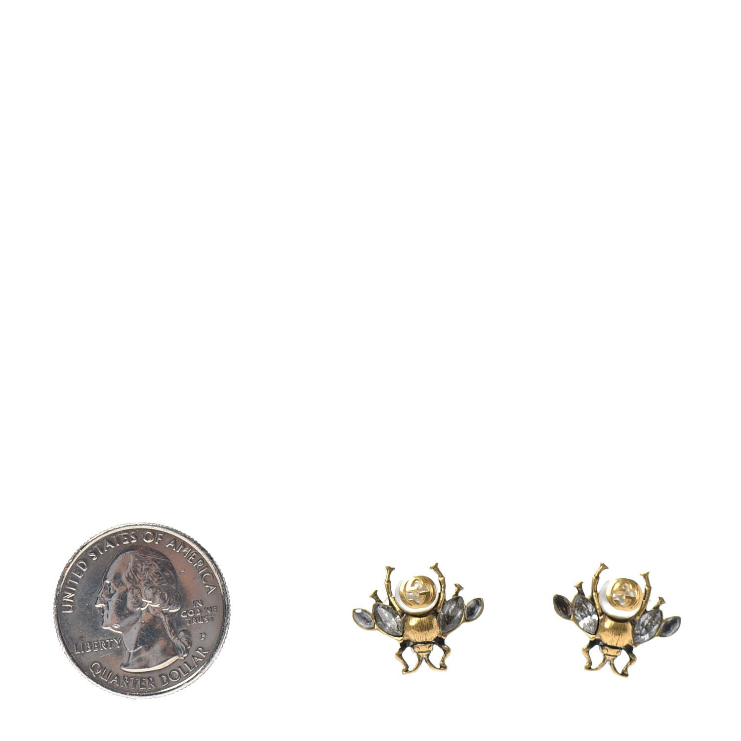 Gucci Crystal Pearl GG Bee Earrings Gold 2 of 4