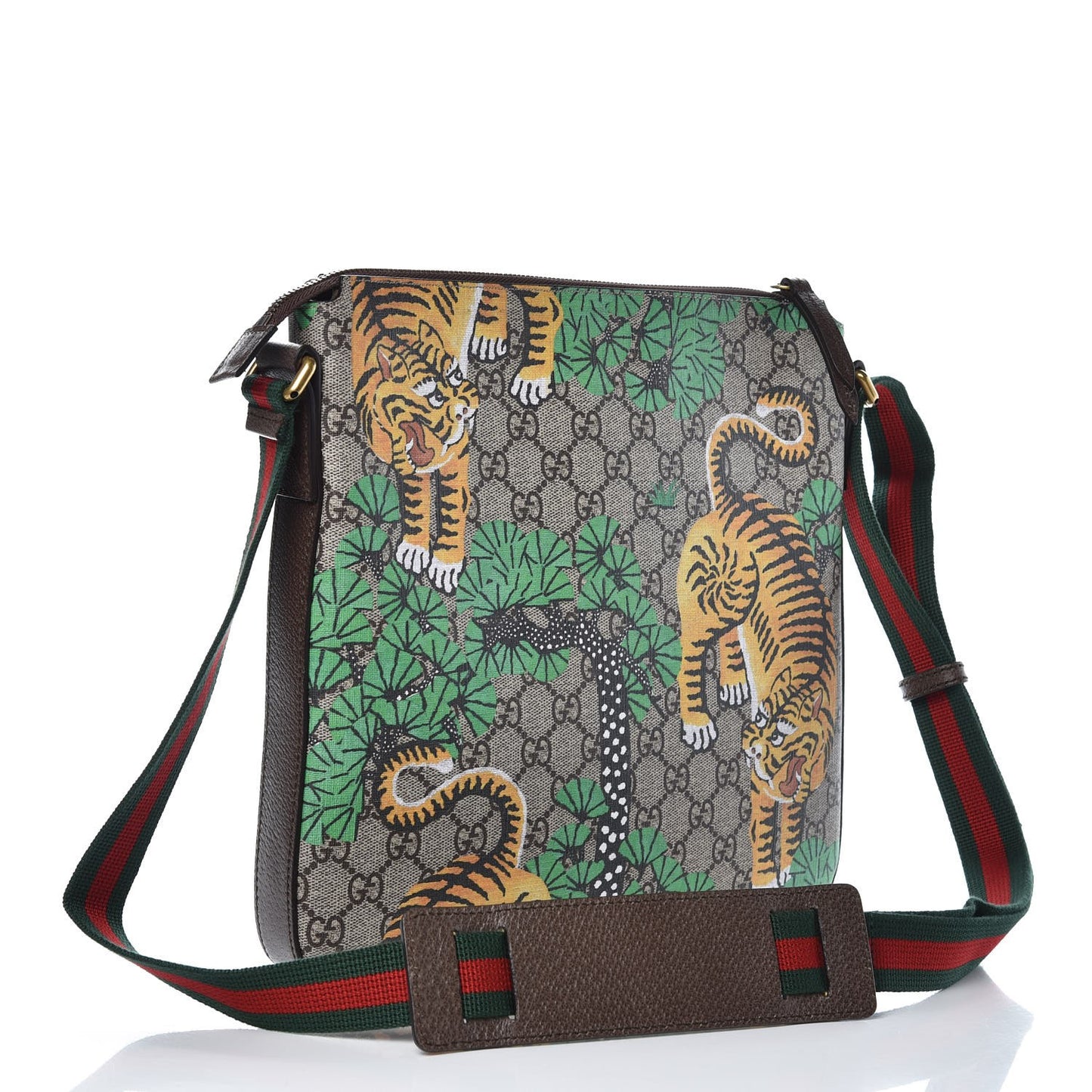 GG Supreme Monogram Bengal Web Medium Flat Messenger Beige Yard