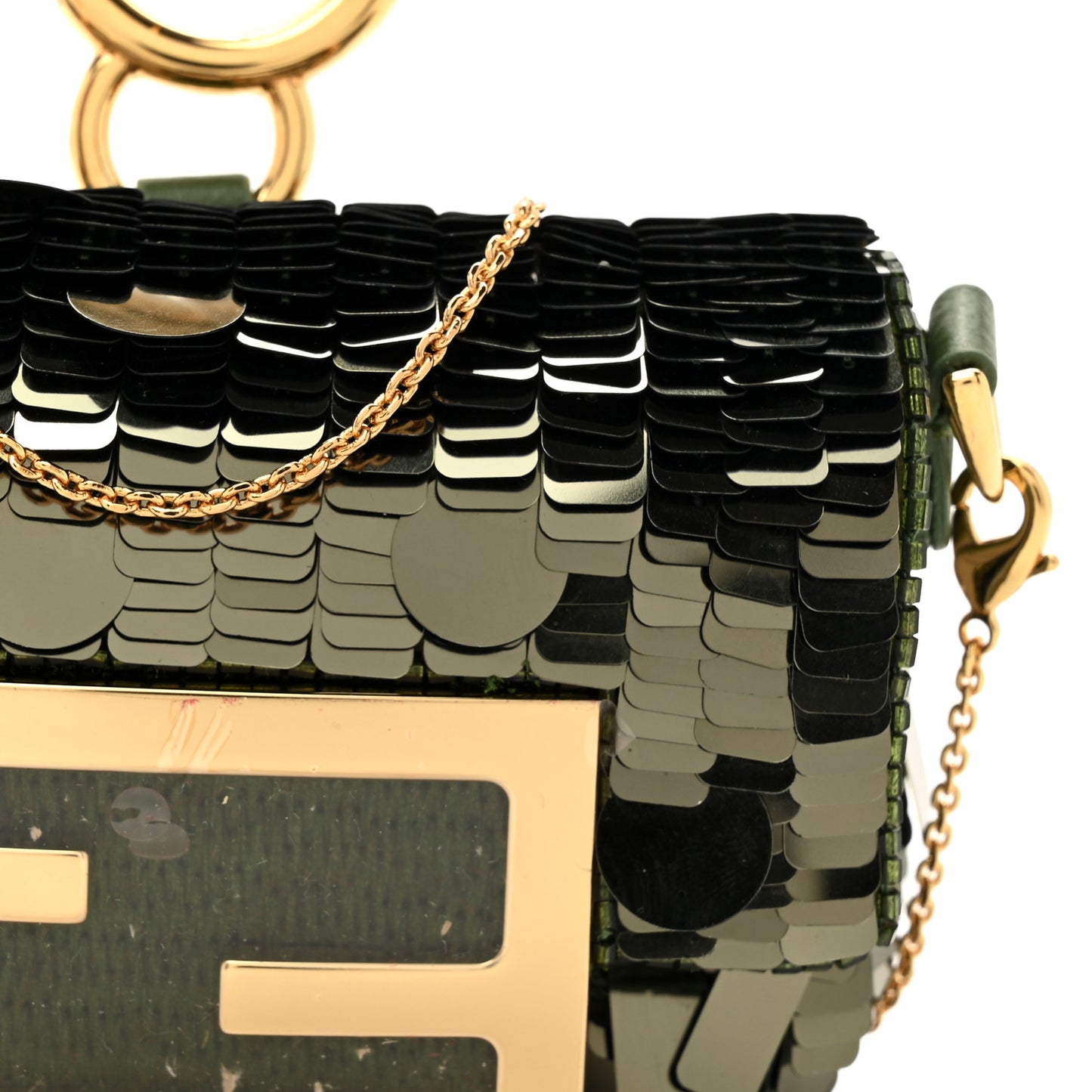 Sequin Paillettes Shiny Nappa Sex and the City Nano Maxi Buckle Baguette Charm Avocado