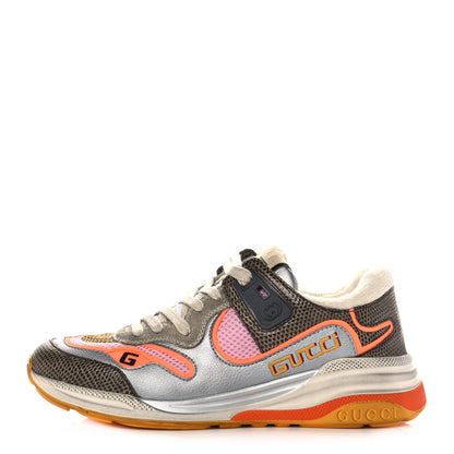 Gucci Calfskin Suede Mesh Lizard Embossed Womens Ultrapace Sneakers 36 Silver Anthracite Neon Orange 1 of 9