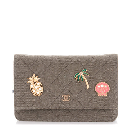 Chanel Canvas Quilted Coco Cuba Charms Wallet On Chain WOC Khaki 1 of 7