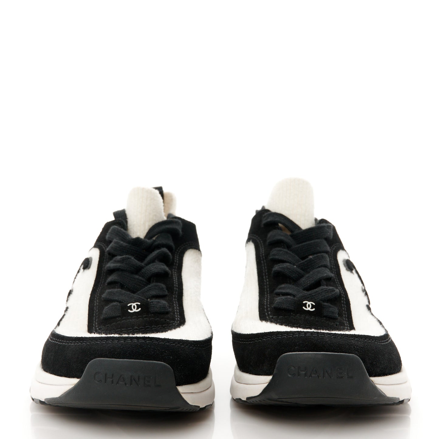 Fabric Suede Calfskin CC Sneakers 39.5 White Black