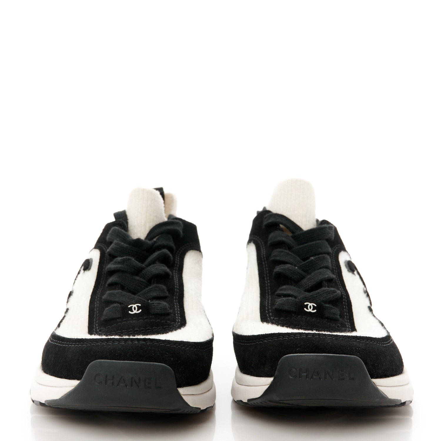 Chanel Fabric Suede Calfskin CC Sneakers 39.5 White Black 2 of 9