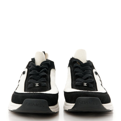 Chanel Fabric Suede Calfskin CC Sneakers 39.5 White Black 2 of 9