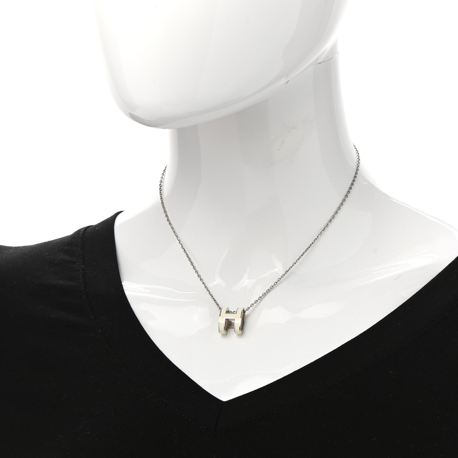Hermes Lacquered Palladium Pop H Pendant Necklace White 2 of 6