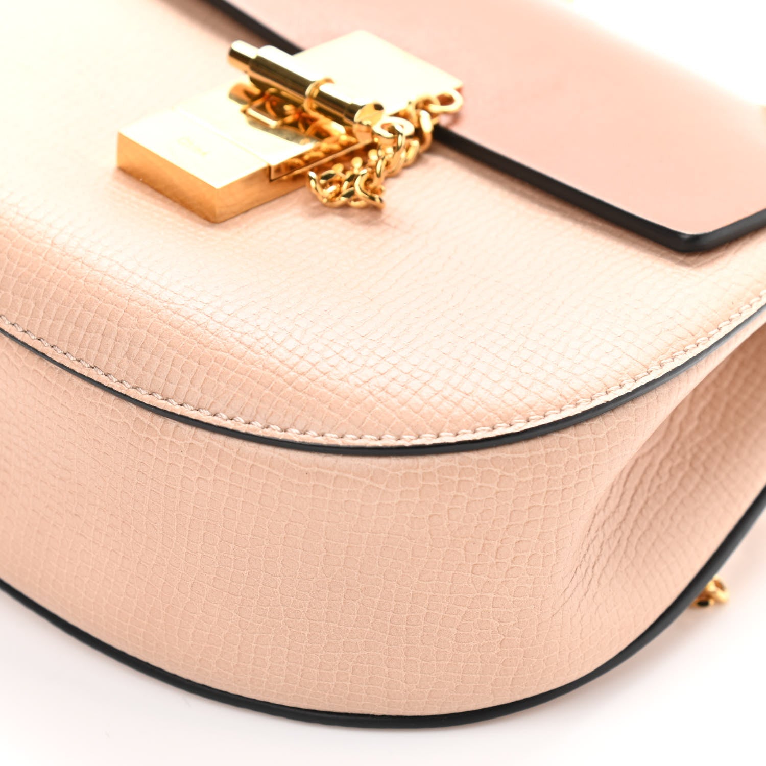 Chloe Grained Calfskin Lambskin Mini Bi-Color Drew Shoulder Bag Powder Beige Caramel 8 of 12