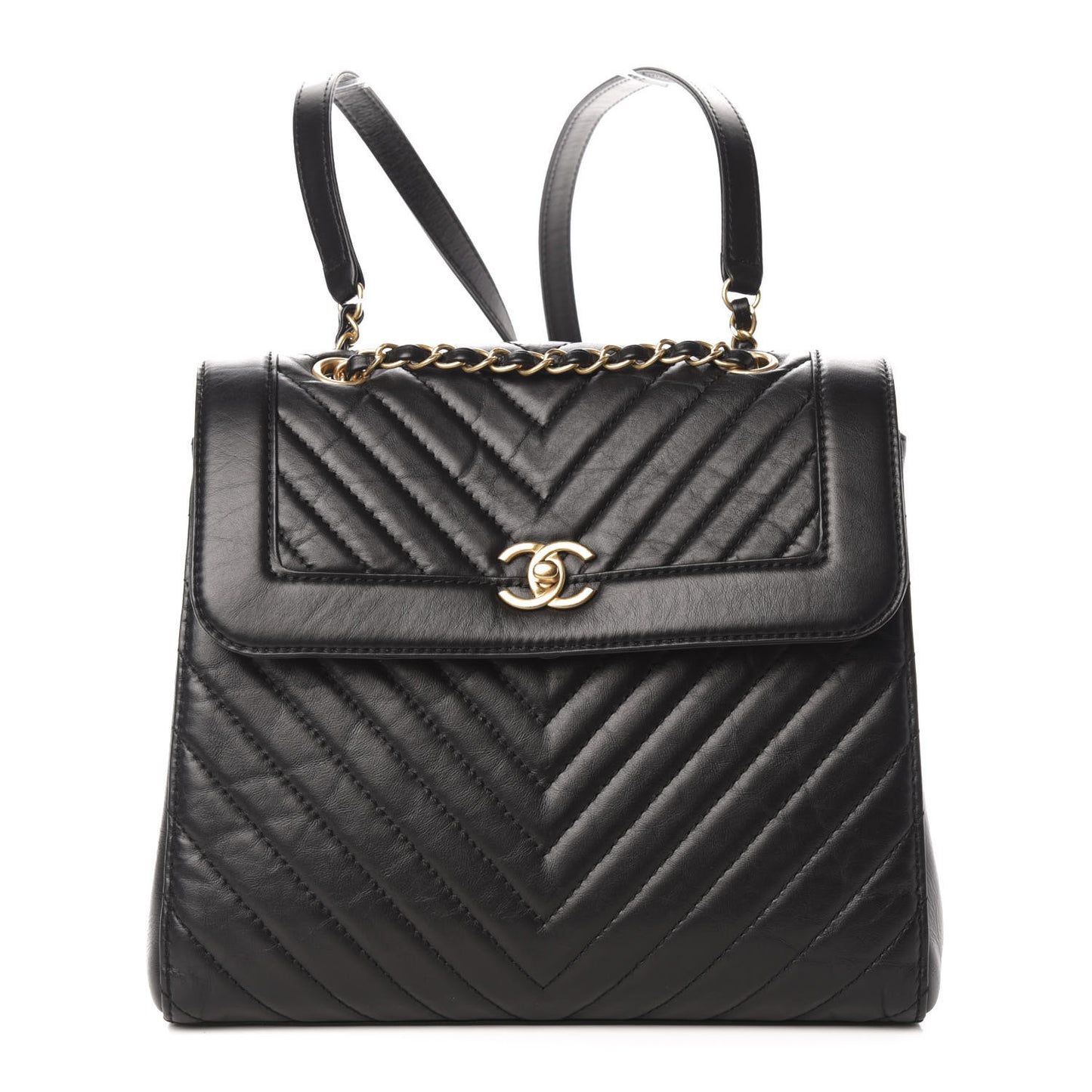 Aged Calfskin Chevron Quilted Backpack Black