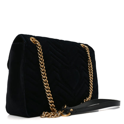 Gucci Velvet Matelasse Loved Embroidered Medium GG Marmont Shoulder Bag Black 3 of 10