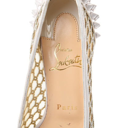 Christian Louboutin Fishnet Patent Guni 55 Spiked Pumps 36.5 White 6 of 10