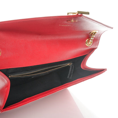 Saint Laurent Grain De Poudre Matelasse Chevron Large Monogram Satchel Lipstick Red 5 of 14