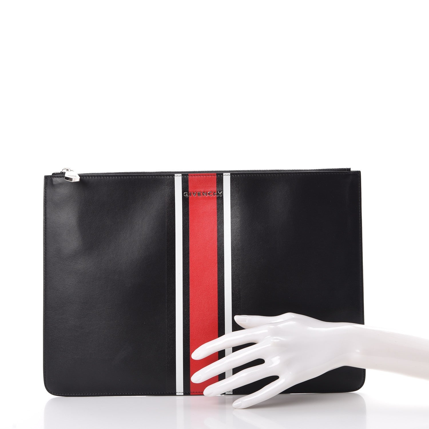 Givenchy Calfskin Striped Large Zip Pouch Black 2 of 8