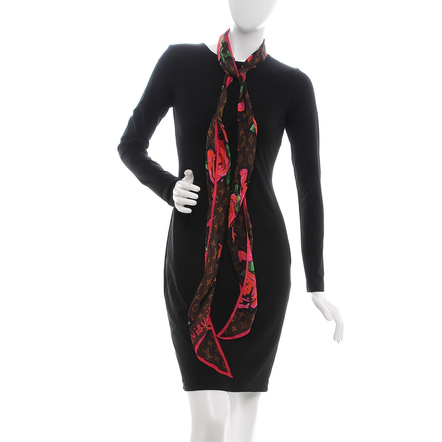 Silk Monogram Roses Scarf Marron