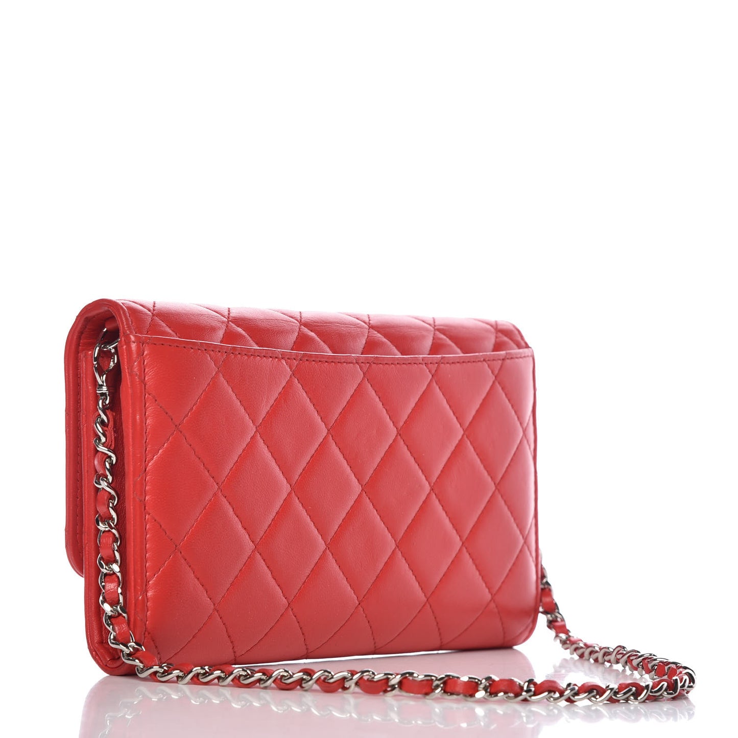 Lambskin Quilted Wallet on Removable Chain Red