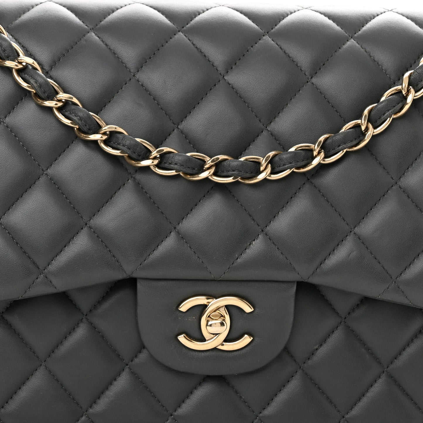 Caviar Quilted Jumbo Double Flap Dark Grey