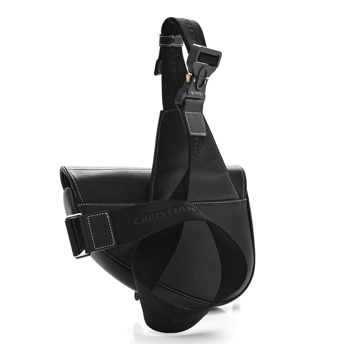 X SHAWN STUSSY Grained Calfskin Bee Saddle Bag Black
