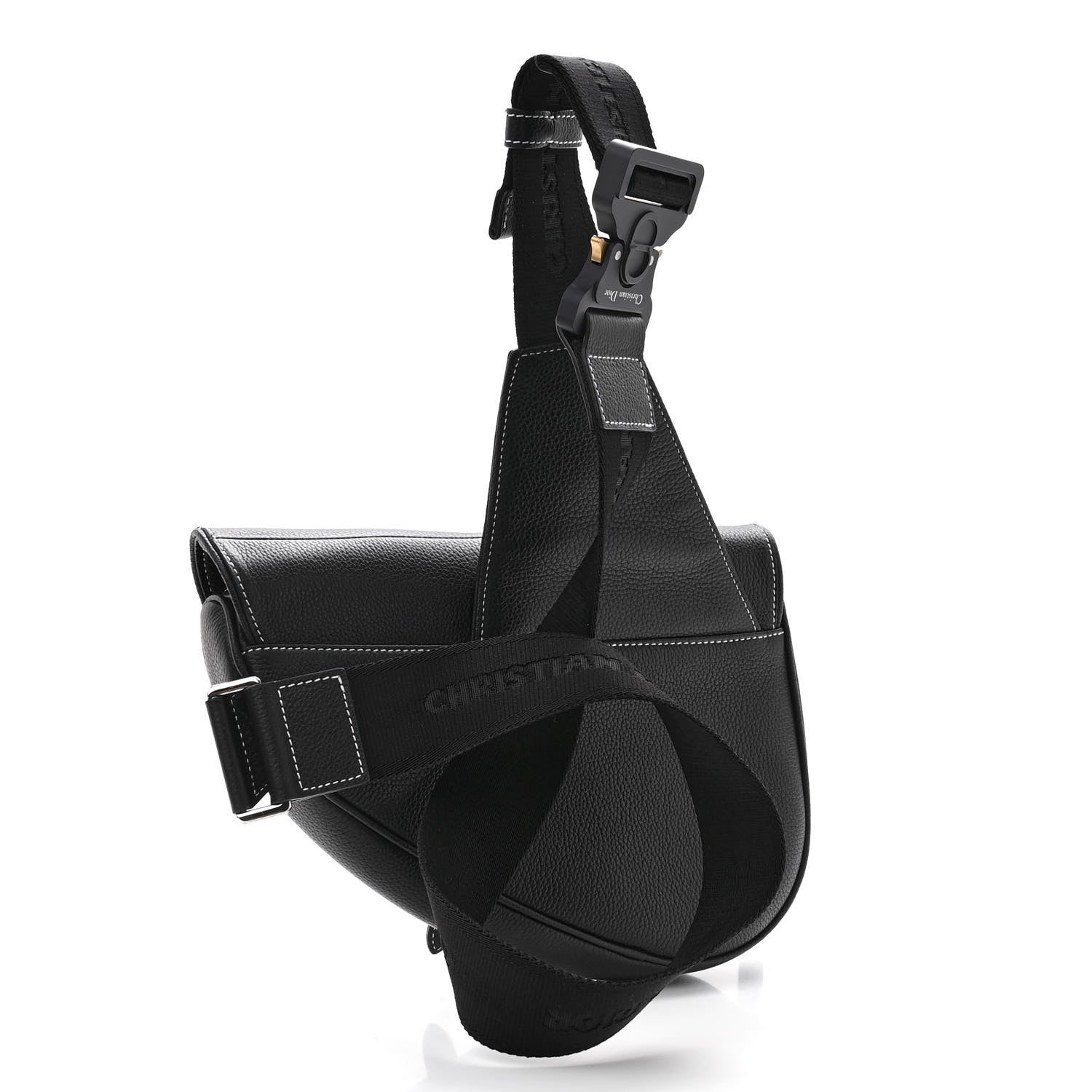 Christian Dior X SHAWN STUSSY Grained Calfskin Bee Saddle Bag Black 3 of 9