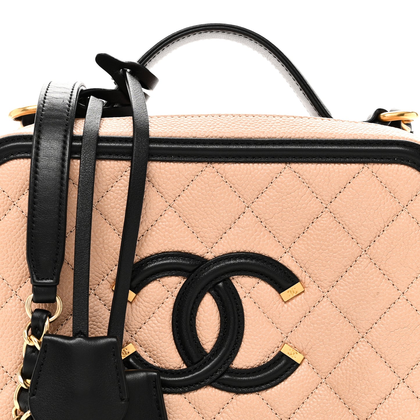 Caviar Quilted Medium CC Filigree Vanity Case Beige Black