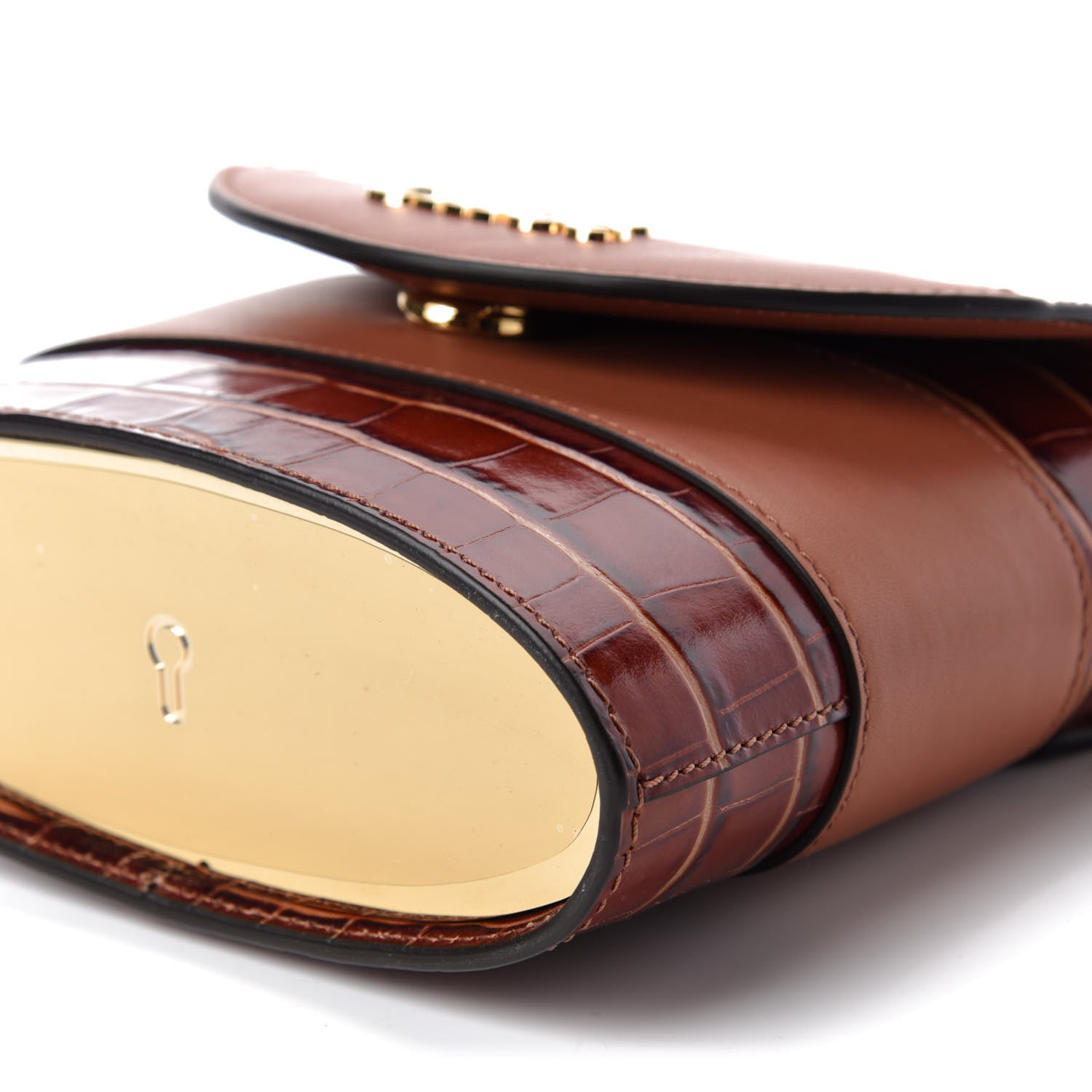 Chloe Calfskin Crocodile Embossed Small Aby Lock Chestnut Brown 7 of 10
