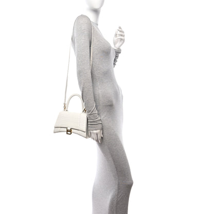 Balenciaga Shiny Calfskin Crocodile Embossed Small Hourglass Top Handle Bag White 2 of 10