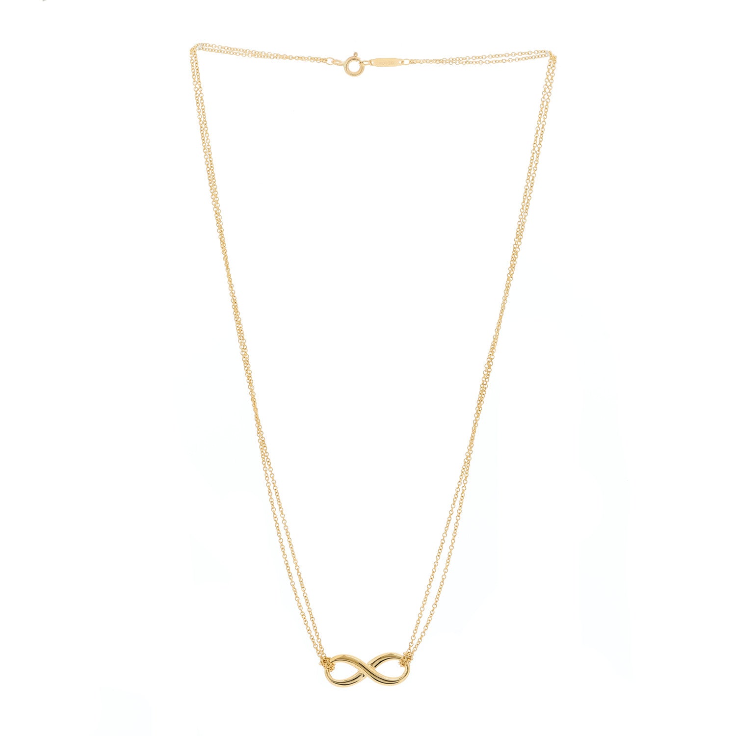 Tiffany 18K Yellow Gold Infinity Double Chain Pendant Necklace 2 of 4