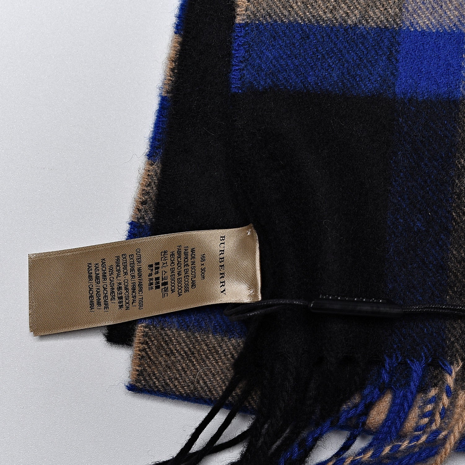 Burberry Cashmere Giant Check Fringe Scarf Bright Cobalt 5 of 6