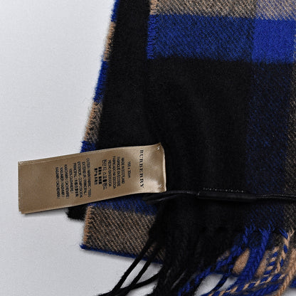 Burberry Cashmere Giant Check Fringe Scarf Bright Cobalt 5 of 6
