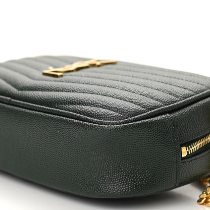 Saint Laurent Grain De Poudre Matelasse Monogram Mini Lou Camera Bag New Vert Fonce 9 of 12