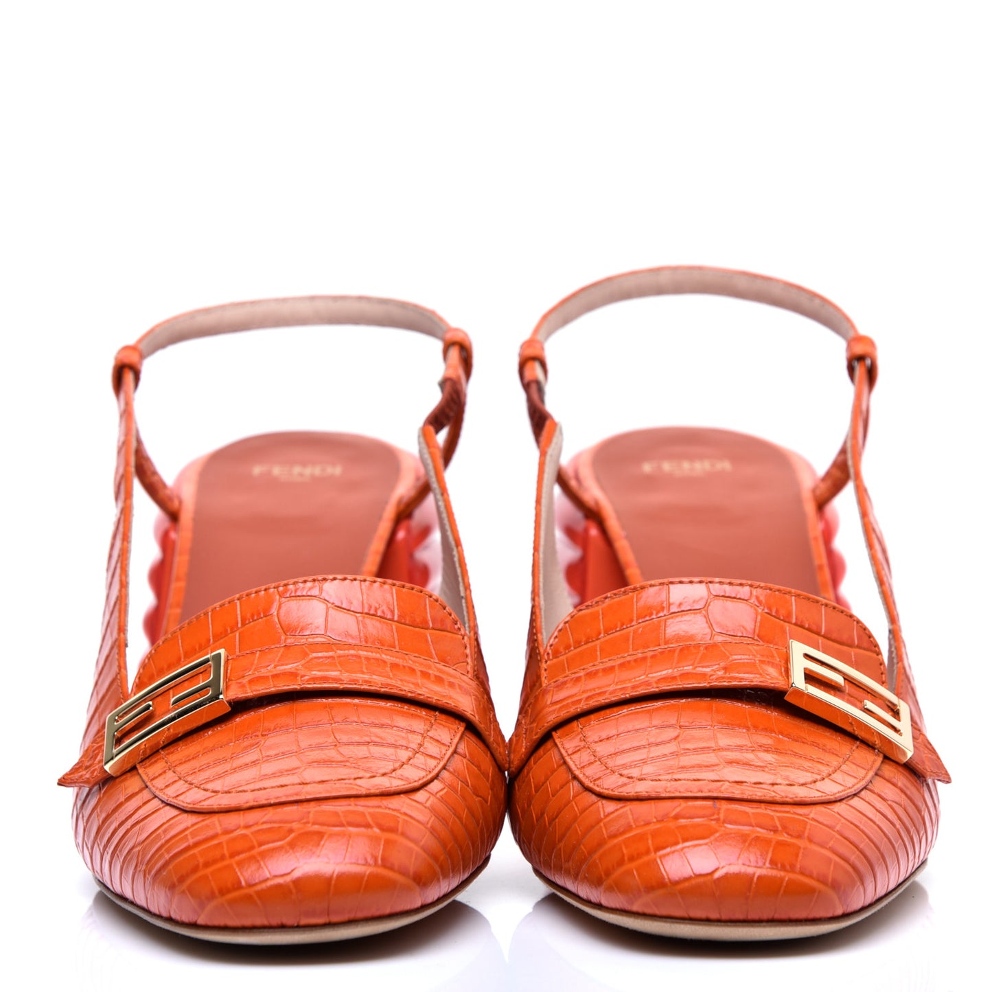 Calfskin Crocodile Embossed Promenade Slingback Loafer Pumps 41 Rust