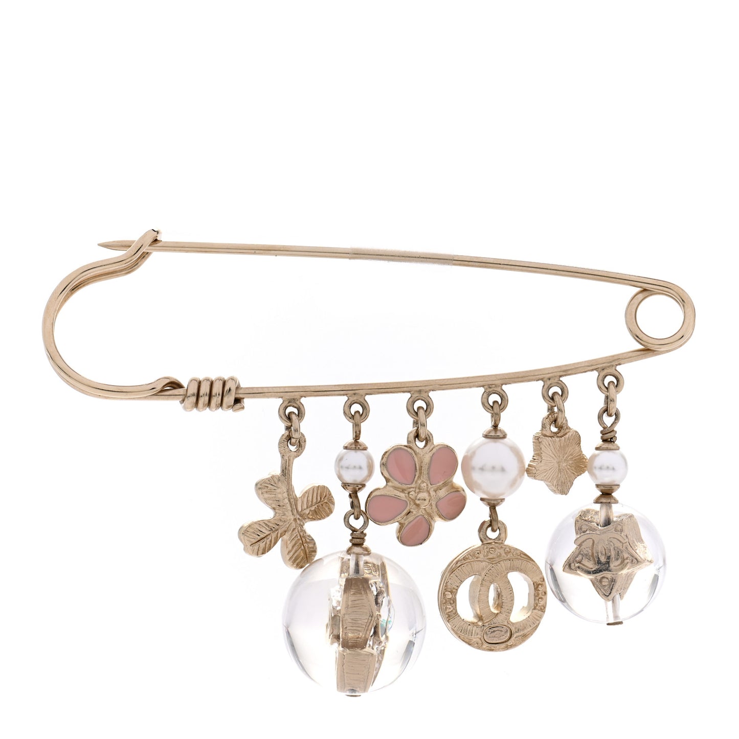 Pearl Crystal Resin CC Charms Safety Pin Brooch Gold